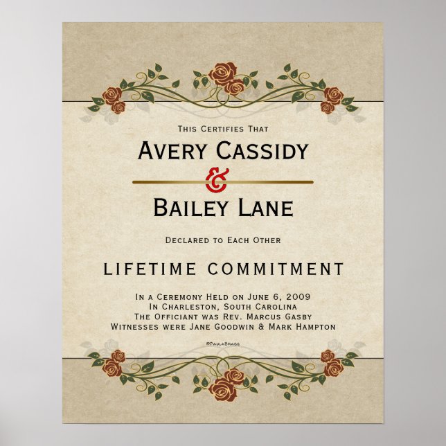 Lifetime Commitment Wedding Certificate Poster (Front)