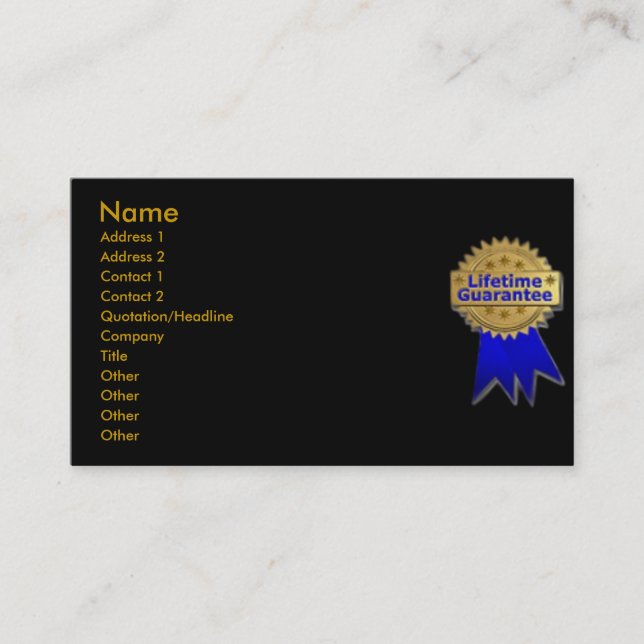 Lifetime Guarantee Profile Card (Front)