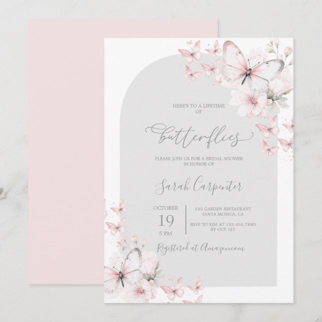 Lifetime of Butterflies Bridal Shower Invitation (Front/Back)