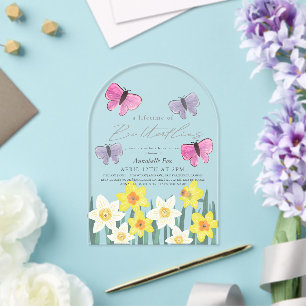 Lifetime of Butterflies Daffodils Bridal Shower Acrylic Invitations