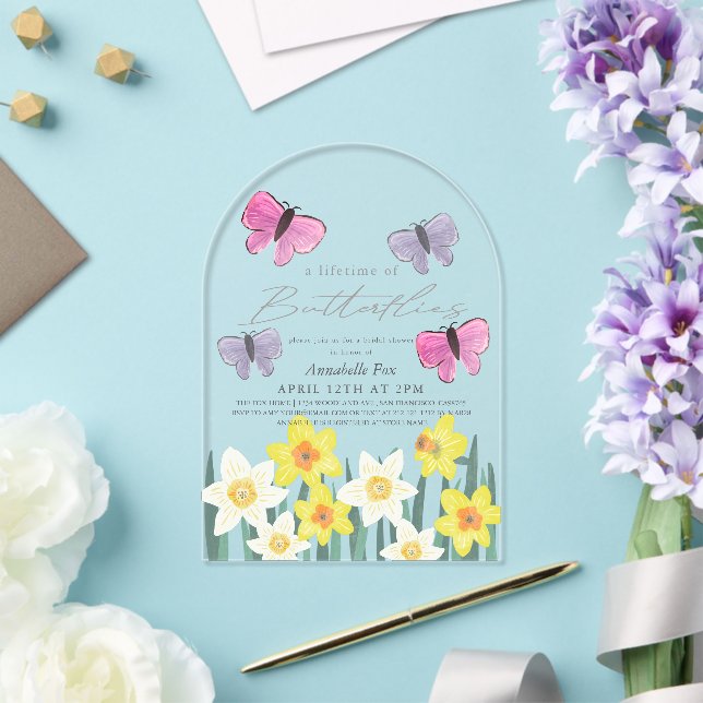 Lifetime of Butterflies Daffodils Bridal Shower Acrylic Invitations (Insitu (Wedding))