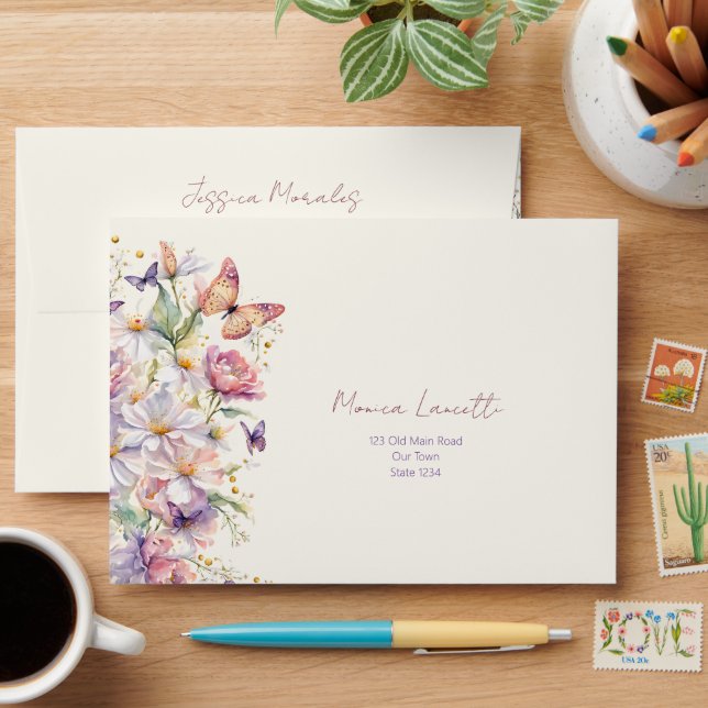 Lifetime of Butterflies floral bridal shower Envelope (Desk)