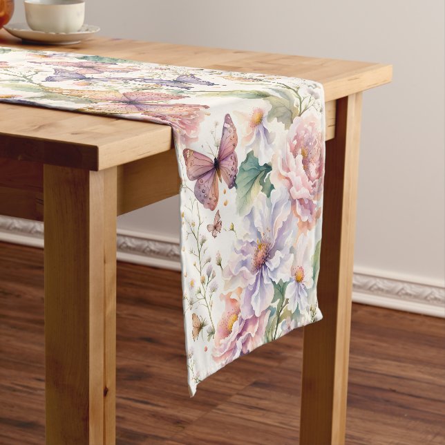 Lifetime of Butterflies floral bridal shower favou Short Table Runner (In Situ)
