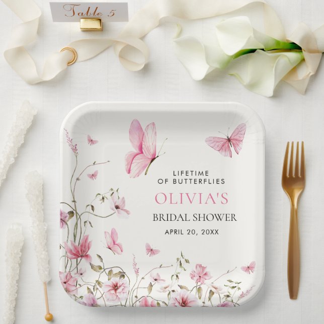 Lifetime of Butterflies Floral Bridal Shower Paper Plate (Wedding)