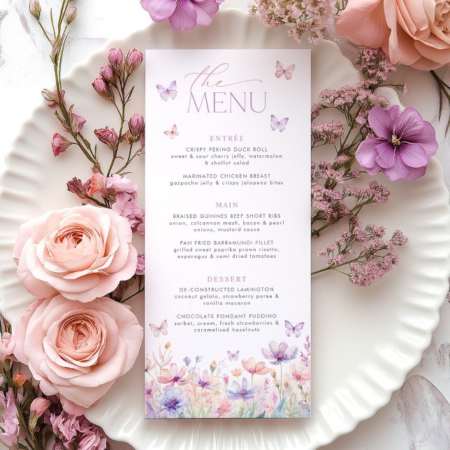 Lifetime of Butterflies Pastel Bridal Shower Menu (Here's to a lifetime of butterflies! Pastel floral butterfly Bridal Shower menu)