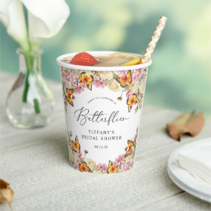 Lifetime of Butterflies Peonies Bridal Shower Paper Cups