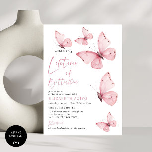 Lifetime of Butterflies Pink Bridal Shower Invitation