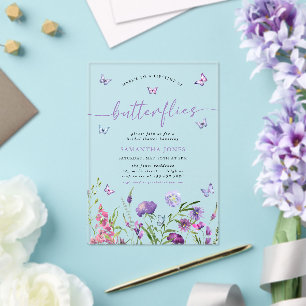 Lifetime of Butterflies Wildflowers Bridal Shower Acrylic Invitations