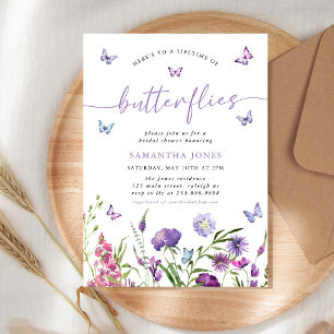 Lifetime of Butterflies Wildflowers Bridal Shower Invitation