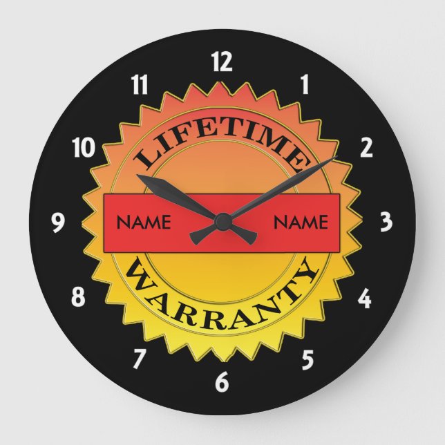 Lifetime Warranty Symbol Your Name Rd Wall Clock (Front)