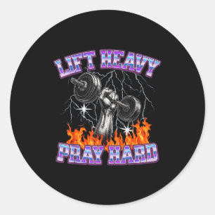Lift Heavy Pray Hard Gym Christian Workout Men Wom Classic Round Sticker