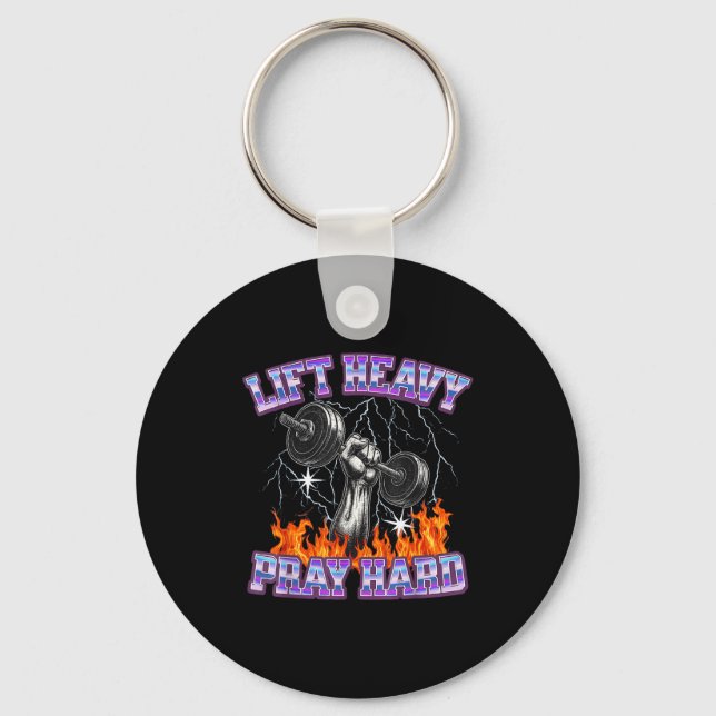 Lift Heavy Pray Hard Gym Christian Workout Men Wom Keychain (Front)