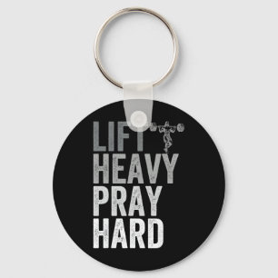 Lift Heavy Pray Hard Gym Jesus Christian Faith Wom Keychain