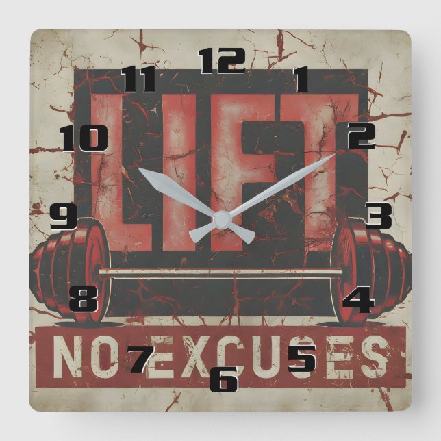 Lift No Excuses Awesome Motivational Home gym  Square Wall Clock (Front)