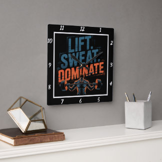 Lift Sweat Dominate Gym Motivation Square Wall Clock