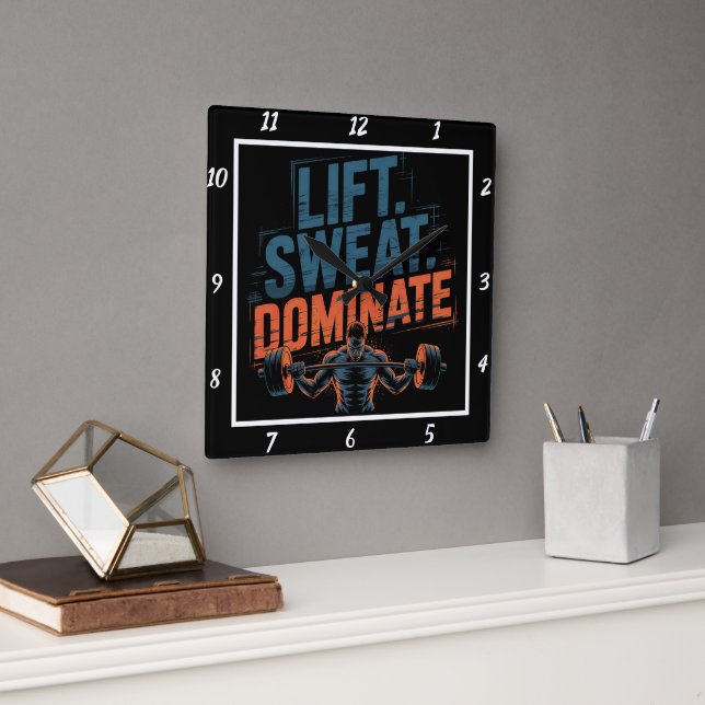 Lift Sweat Dominate Gym Motivation Square Wall Clock (Office)