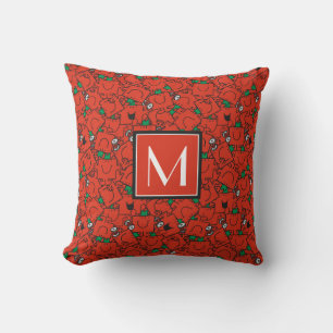 Lifting Weights Red & Green Pattern Monogram Throw Pillow
