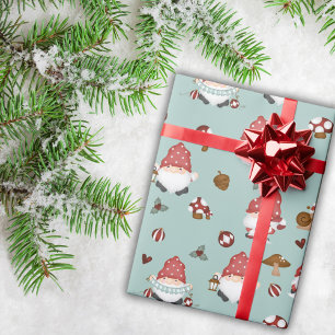 Ligh Green Nordic Christmas Gnomies Wrapping Paper