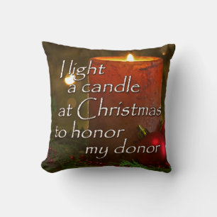 Light a Candle to Honour Donor Christmas Transplan Throw Pillow