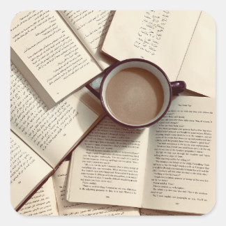 Light Academia Aesthetic coffee and books Square Sticker