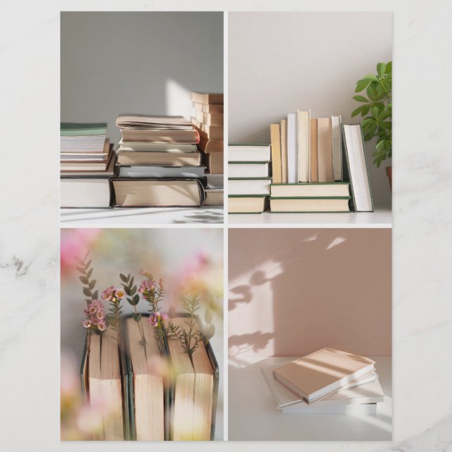Light Academia Cozy Book Collage Scrapbook Paper (Front)