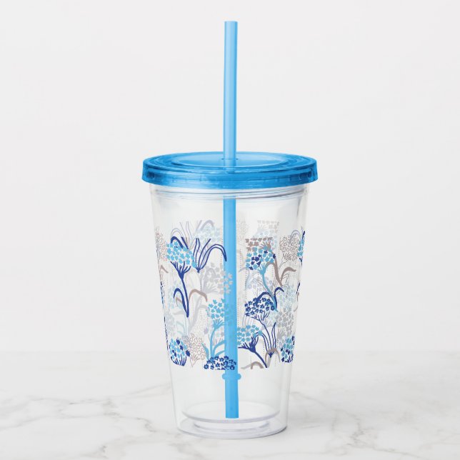 Light and Airy Hydrangea Floral Pattern Acrylic Tumbler (Front)