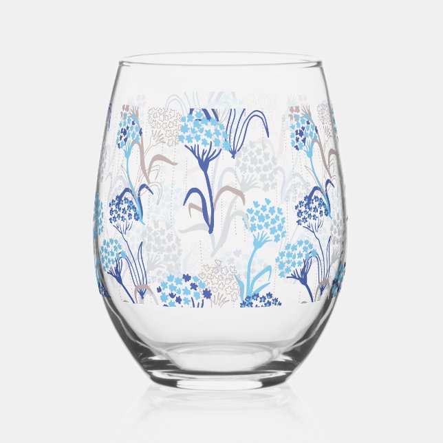 Light and Airy Hydrangea Floral Pattern Stemless Wine Glass (Front)
