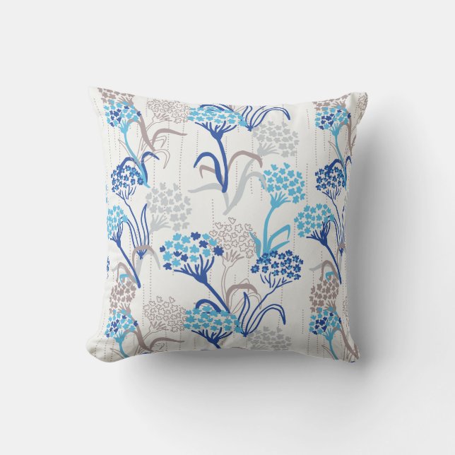 Light and Airy Hydrangea Floral Pattern Throw Pillow (Front)