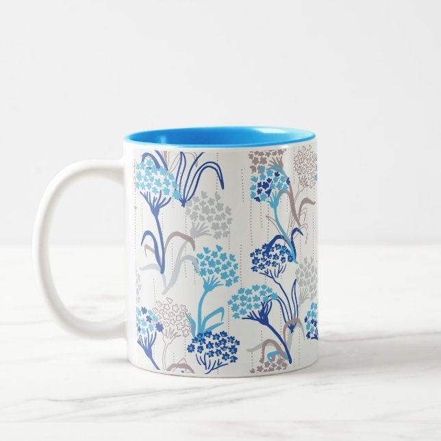 Light and Airy Hydrangea Floral Pattern Two-Tone Coffee Mug (Left)