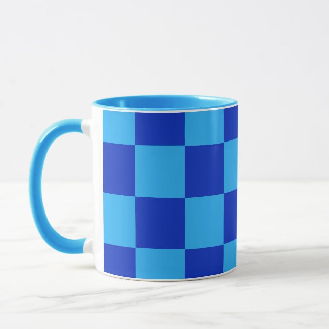Light and Dark Blue Chequered Design  Mug (Left)