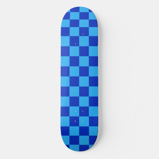 Light and Dark Blue Chequered Design  Skateboard (Front)