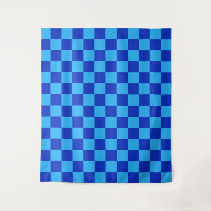 Light and Dark Blue Chequered Design Tapestry