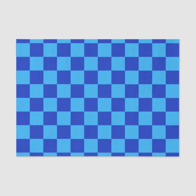 Light and Dark Blue Chequered Design  Tissue Paper (Front)