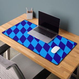 Light and Dark Blue Harlequin Diamonds Checkers Desk Mat