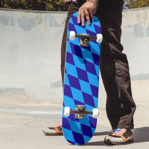 Light and Dark Blue Harlequin Diamonds Checkers  Skateboard