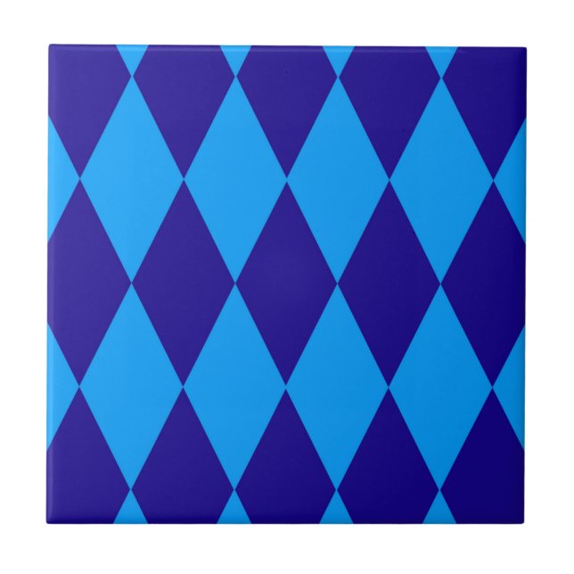 Light and Dark Blue Harlequin Diamonds Checkers  Tile (Front)