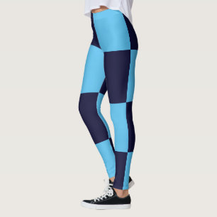 Light and dark blue square seamless pattern leggings