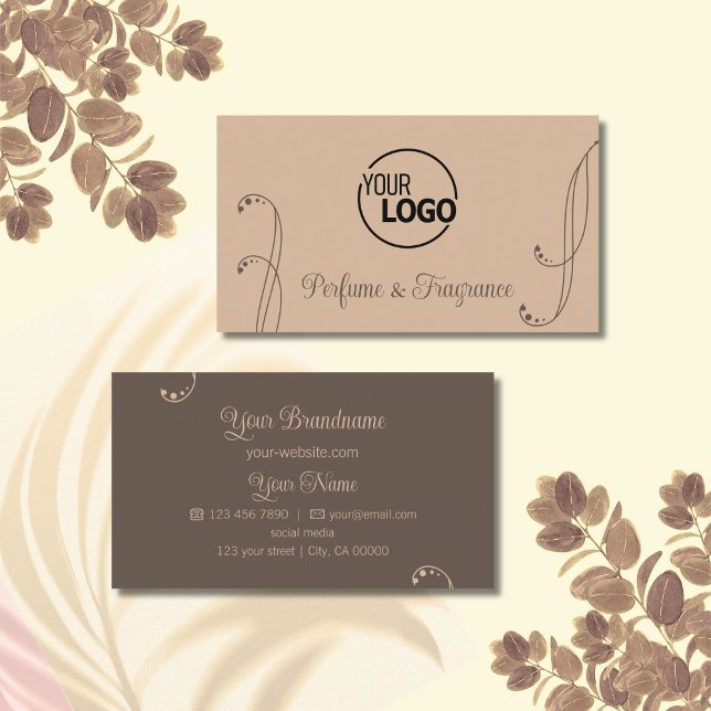 Light and Dark Brown Ornamental with Logo Ornate Business Card (Creator Uploaded)