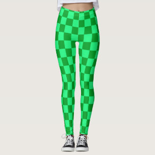 Light and Dark Green Chequered Design Leggings
