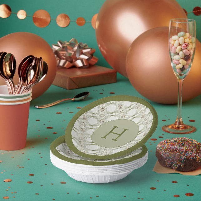 Light And Dark Green Patterned Paper Bowl Plate (Multi)