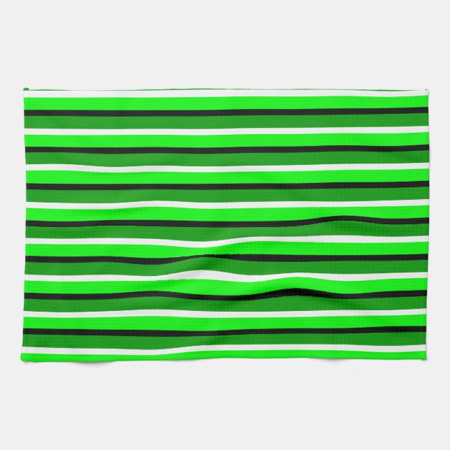 Light and Dark Green Stripes Pattern Kitchen Towel (Horizontal)