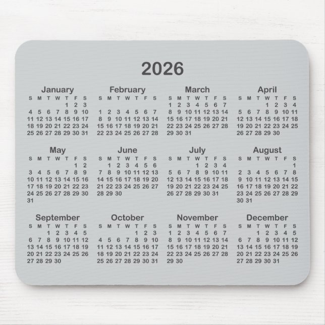 Light and Dark Grey 2026 Calendar Mouse Pad (Front)