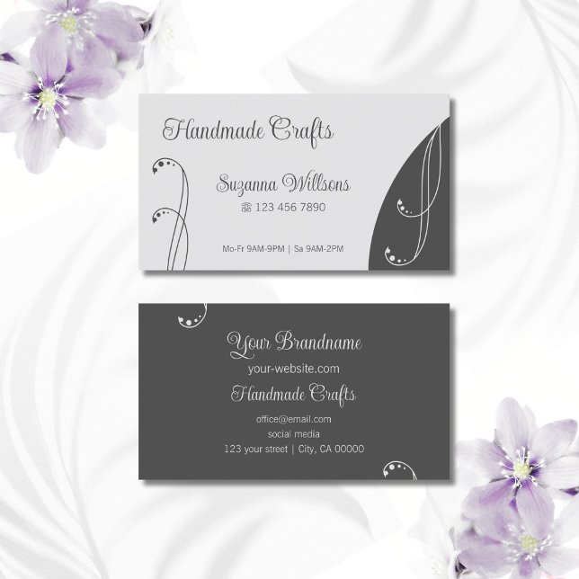 Light and Dark Grey Ornamental Squiggled Ornate Business Card (Creator Uploaded)
