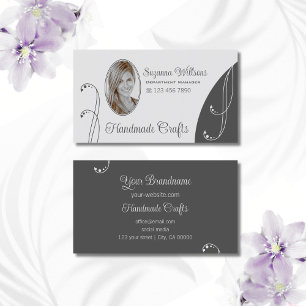 Light and Dark Grey with Portrait Photo Ornate Business Card
