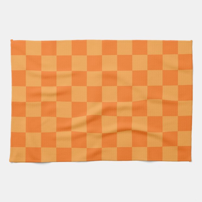 Light and Dark Orange Chequered Design  Kitchen Towel (Horizontal)
