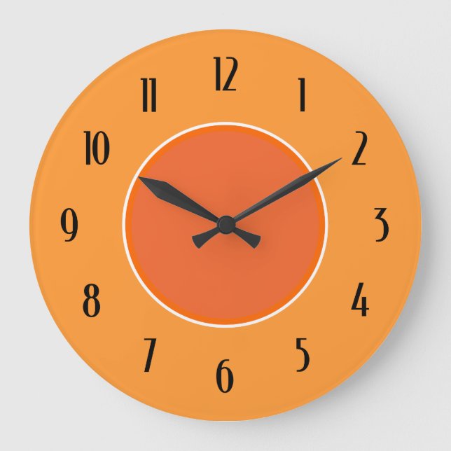 Light and Dark Orange Deco Black Numbers Clock (Front)
