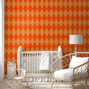 Light and Dark Orange Harlequin Diamonds Checkers Wallpaper