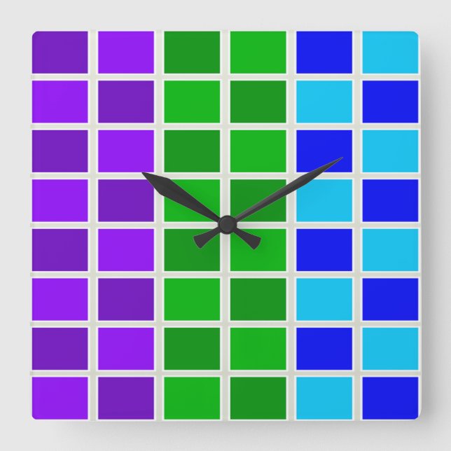 Light and Dark Peacock Color Squares Square Wall Clock (Front)