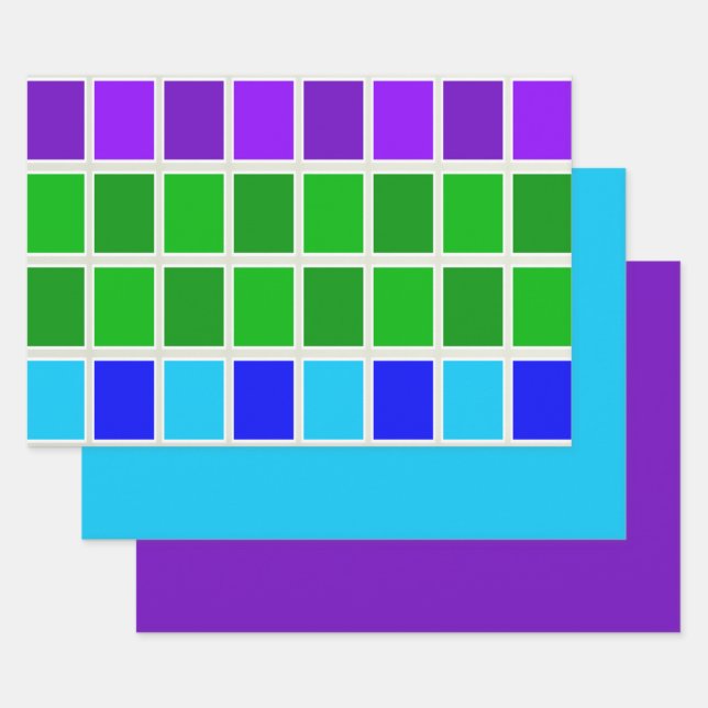 Light and Dark Peacock Colour Squares  Wrapping Paper Sheet (Set)