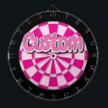 Light and Dark Pink, Black, White Edge Text Custom Dartboard<br><div class="desc">Pink and Black Coloured with White and Black Outlined Pink Text Custom Dartboard Including 6 Brass Darts</div>